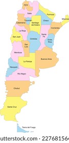 Map of Argentina with representation of the provinces - Name of the provinces in Spanish