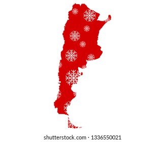 Map of Argentina with snowflakes