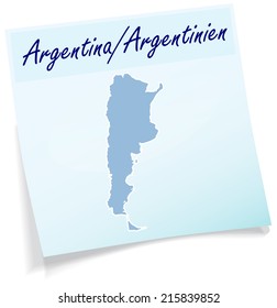 Map of Argentina as sticky note in blue