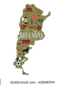 The Map of Argentina. Stylized map of Argentina with the sights.