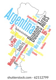 Map of Argentina and text design with major cities