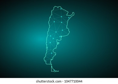 Map of argentina. Wire frame 3D mesh polygonal network line, design sphere, dot and structure. communications map of argentina. vector.