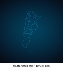 Map Argentina-Abstract High Detailed Glow Map on Dark Background for design app, ui,Travel. Vector eps 10.