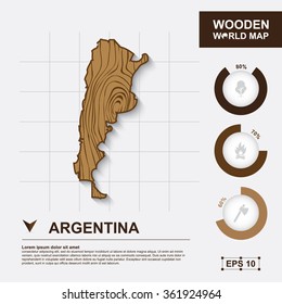 Map Of Argentina.Wooden, vector illustration