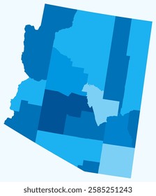 Map of Arizona with counties. Just a simple state border map with county division. Light blue color palette. Blank State of Arizona shape with administrative division. Vector illustration.