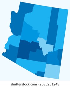 Map of Arizona with counties. A simple state border map with county divisions in a light blue color palette. Vector illustration.