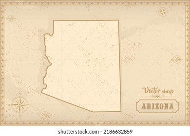 Map of Arizona in the old style, brown graphics in retro fantasy style
