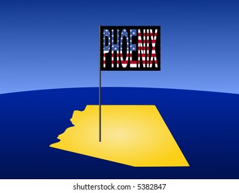 Mapa de Arizona con la posición de Phoenix marcado por la ilustración del poste de la bandera