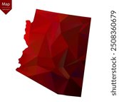 Map of Arizona - Red Geometric Rumpled Triangular , Polygonal Design. Vector illustration eps 10.