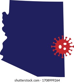 Map Of Arizona State With A Coronavirus Graphic Icon (COVID-19). Also Useful For Flu Season