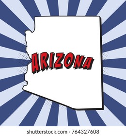 map of arizona u.s. state in pop art style with dotted shadows and radial lines in shape of rays