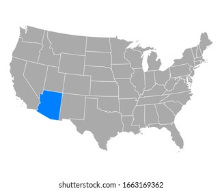 Map of Arizona in USA on white