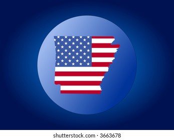 map of Arkansas and American flag globe illustration