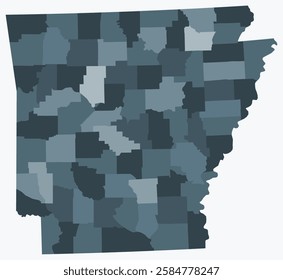 Map of Arkansas with counties. Just a simple state border map with county division. Blue grey color palette. Blank State of Arkansas shape with administrative division. Vector illustration.