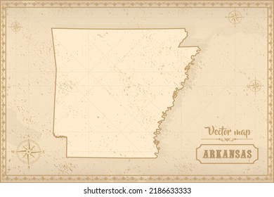 Map of Arkansas in the old style, brown graphics in retro fantasy style