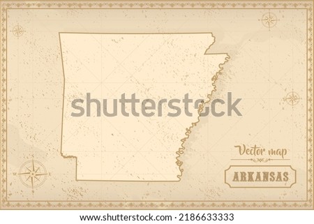 Map of Arkansas in the old style, brown graphics in retro fantasy style