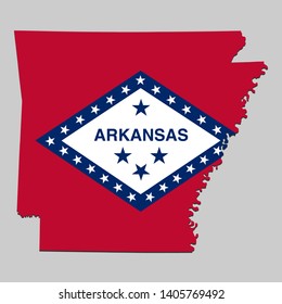 Map of Arkansas is a state USA with flag. Vector Illustration