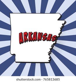 map of arkansas u.s. state in pop art style with dotted shadows and radial lines in shape of rays