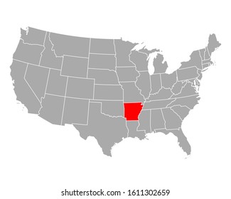 Map of Arkansas in USA on white