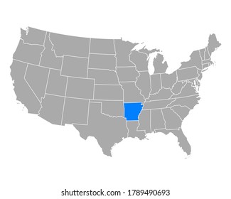 Map of Arkansas in USA on white