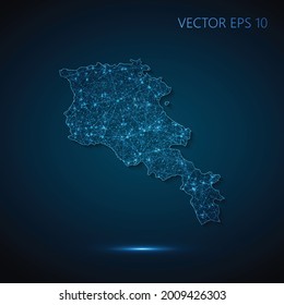 Map of Armenia abstract illustration of global social communication, polygonal map with connecting dots and lines. Vector illustration eps 10.