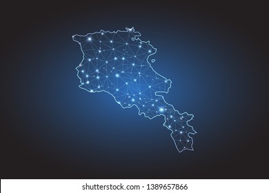 Map of Armenia - Abstract mash line and point scales on circuit dark background. Wire frame 3D mesh polygonal network line, design sphere, dot and structure. Vector illustration eps 10.