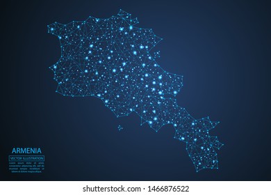 A map of Armenia consisting of 3D triangles, lines, points, and connections. Vector illustration of the EPS 10.