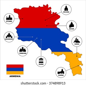 Map of Armenia. Famous places in Armenia.