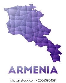 Map of Armenia. Low poly illustration of the country. Purple geometric design. Polygonal vector illustration.