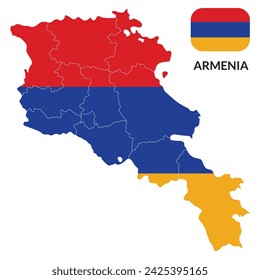 Map of Armenia with national flag of Armenia