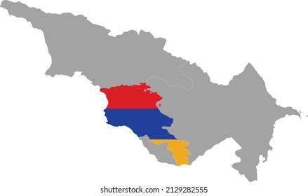 Map of Armenia with national flag within the gray map of Caucasus countries