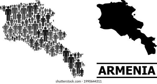 Map of Armenia for national promotion. Vector nation abstraction. Concept map of Armenia combined of men icons. Demographic concept in dark gray color tints.