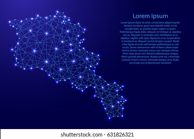 Map of Armenia from polygonal blue lines and glowing stars vector illustration