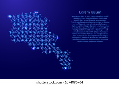 Map Armenia from printed board, chip and radio component with blue star space on the contour for banner, poster, greeting card, of vector illustration.