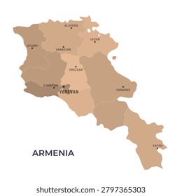 Map of ARMENIA with Regions Borders and Famous Cities