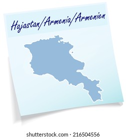 Map of Armenia as sticky note in blue