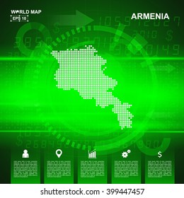Map Of Armenia,Abstract Green background, pixel vector illustration