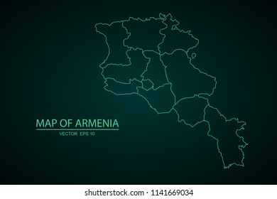 Map of Armenia,Green map on dark background of map of Armenia symbol for your web site design map. Vector illustration eps 10.
