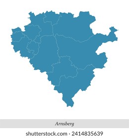 map of Arnsberg is a region in North Rhine-Westphalia state of Germany with borders municipalities