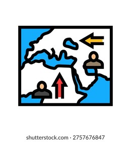 map arrows migration routes color icon vector. map arrows migration routes sign. isolated symbol illustration