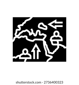 map arrows migration routes glyph icon vector. map arrows migration routes sign. isolated symbol illustration