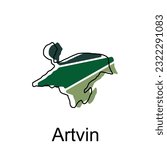Map of Artvin illustration design. Turkey World Map International vector template