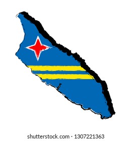Map of Aruba with flag. Sketch. Vector illustration design