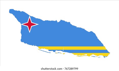 Map Of Aruba (Netherlands) With Flag Isolated On White Background.