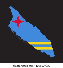 Map of Aruba with an official flag. Illustration on black background