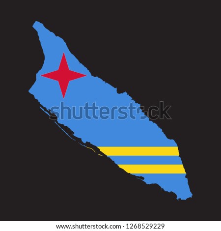 Map of Aruba with an official flag. Illustration on black background