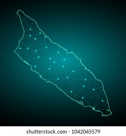 Map of Aruba from Polygonal wire frame low poly mash, contours network line, luminous space stars, design sphere, dot and structure. Vector Illustration EPS10.