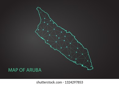 Map of Aruba from Polygonal wire frame low poly mash, contours network line, luminous space stars, design sphere, dot and structure. Vector Illustration EPS10. - Vector