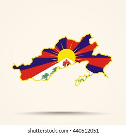 Map of Arunachal Pradesh (India) in Tibet flag colors 
