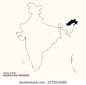 Map of Arunachal Pradesh, Arunachal Pradesh state location in Indian Map, outline map of India With outline State Map Arunachal Pradesh.